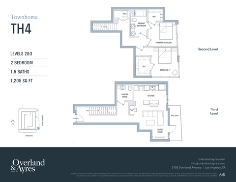 A floor plan for a townhome labeled TH4 shows two levels with detailed room layouts and measurements.